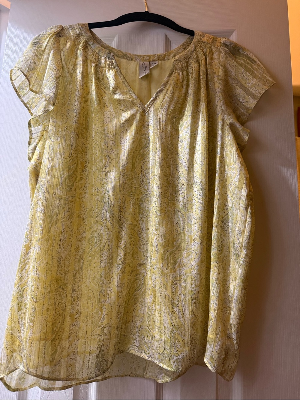 Joie Yellow Paisley Flutter-Sleeve Blouse